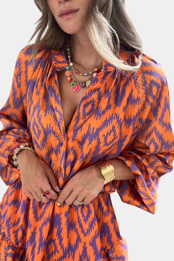 Yasmine | Mono Mini con Volantes y Estampado Ikat