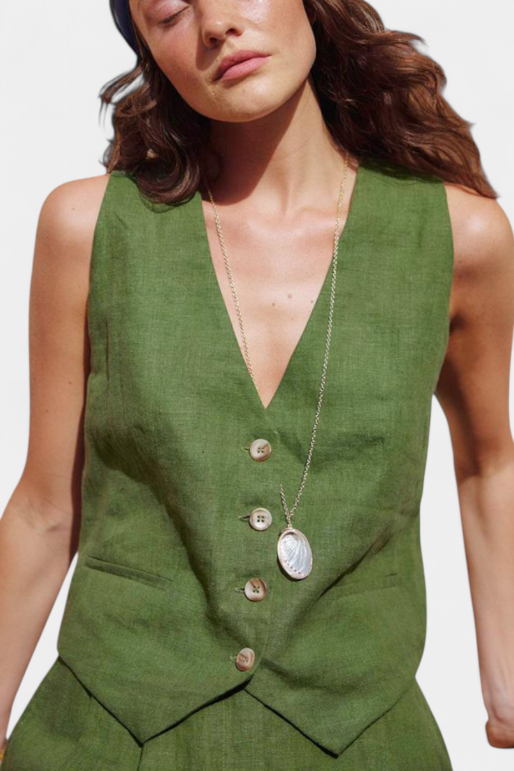 Jennifer | Conjunto Chaleco y Pantalones Cortos de Lino Algodón