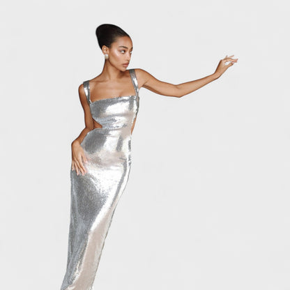 Petra | Vestido de gala Plateado Brillante