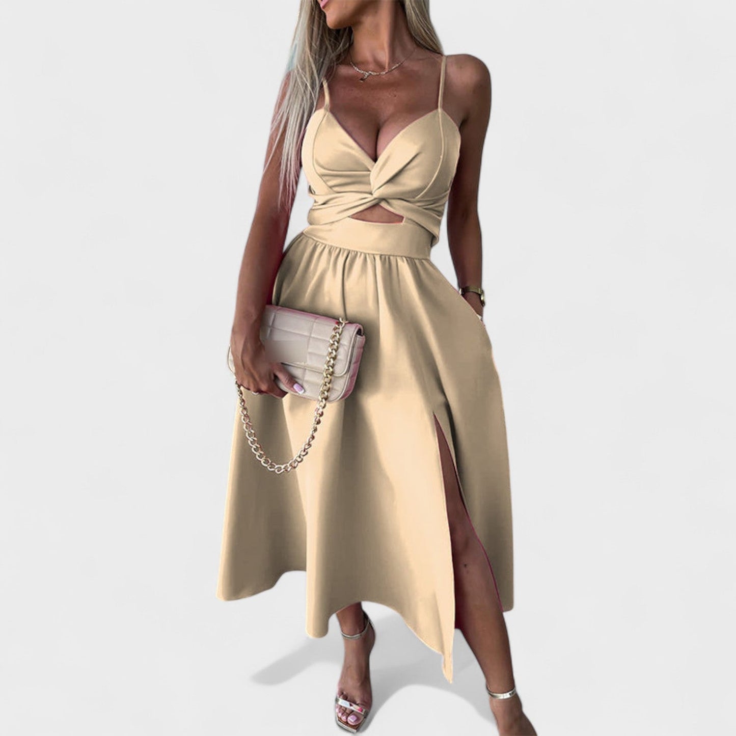 Cielo Divino – Vestido Midi con Abertura Frontal