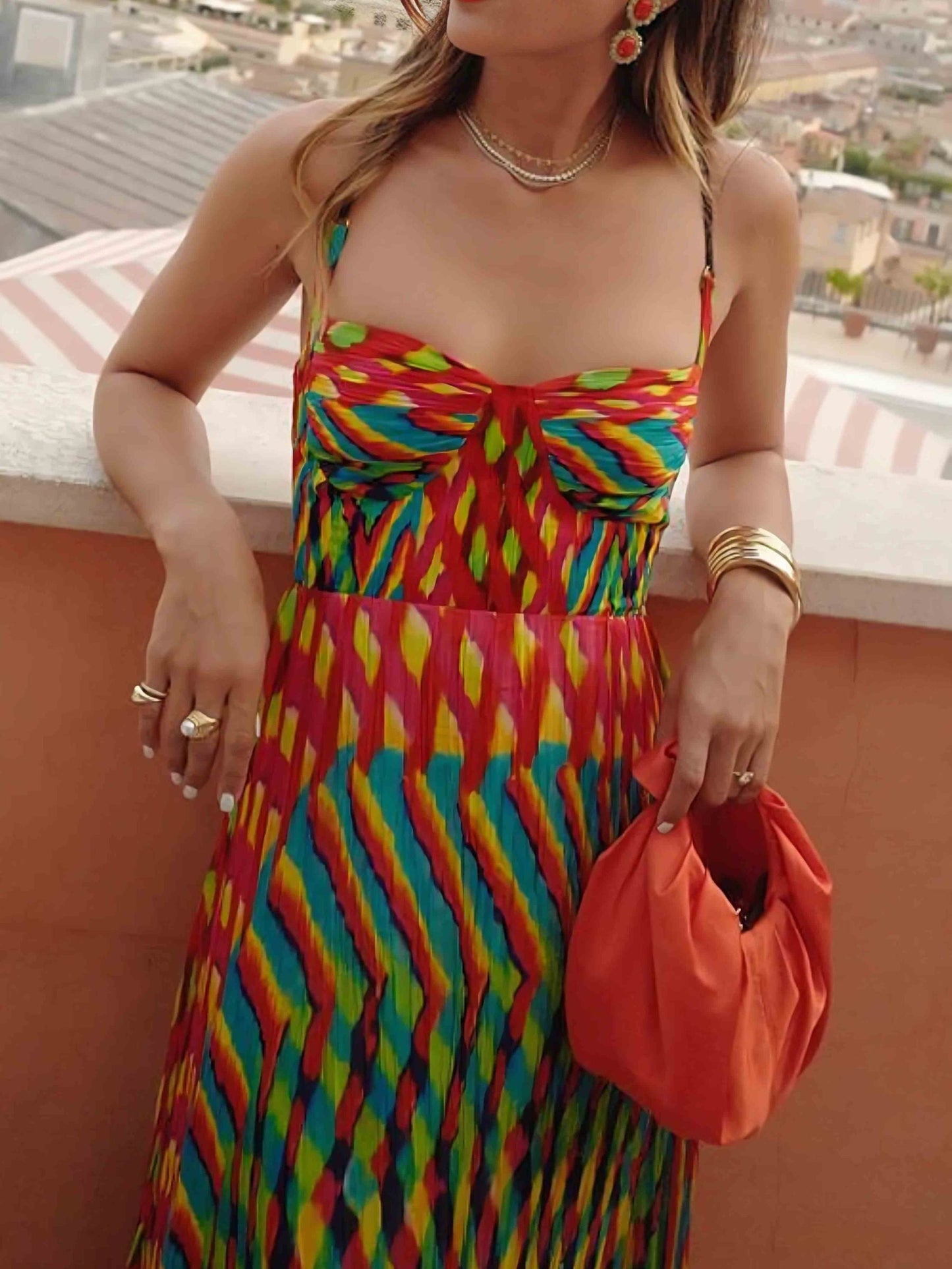 Aria | Vestido Maxi Estampado Abstrato Sin Mangas con Corte A-Line