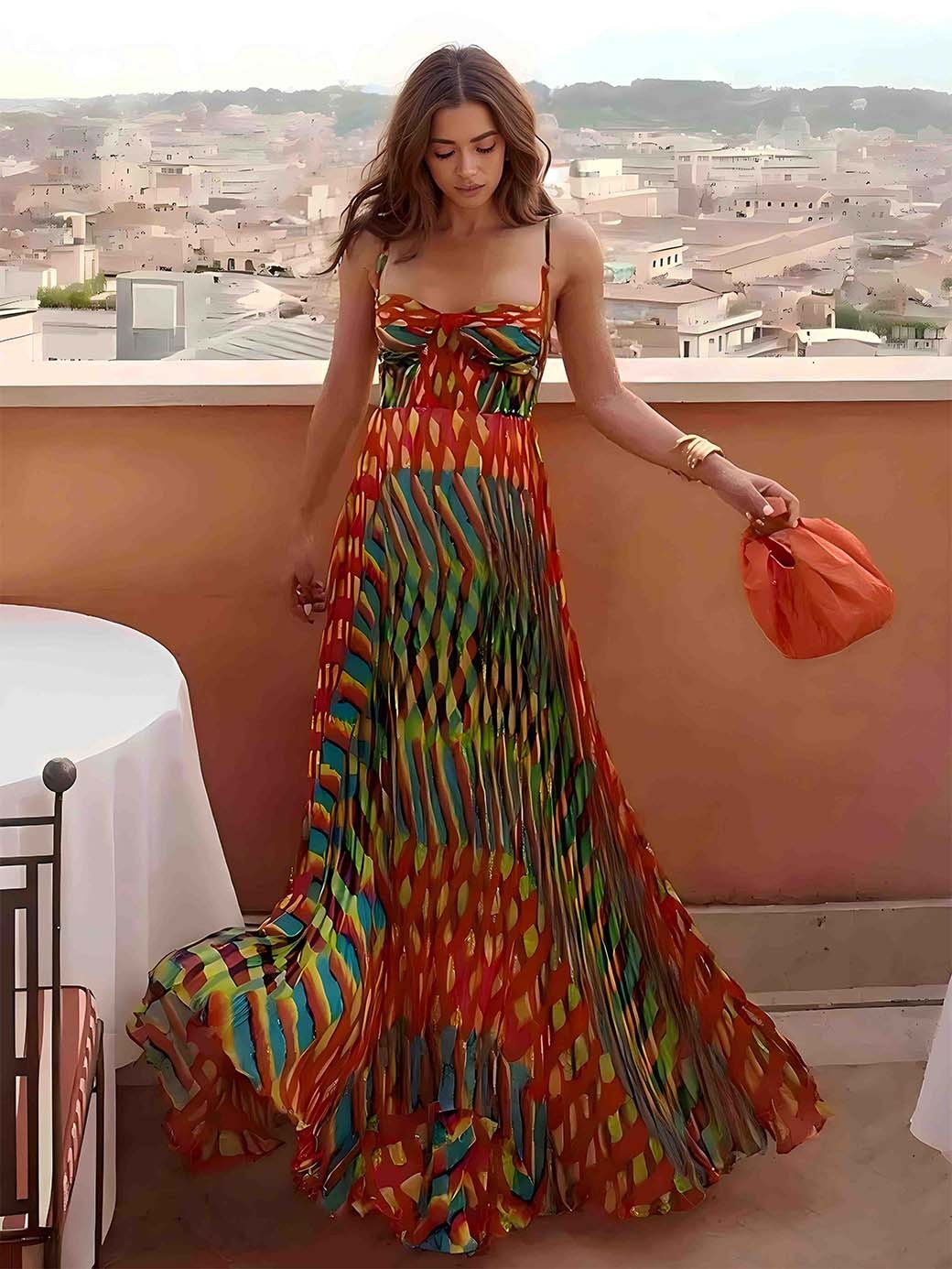 Aria | Vestido Maxi Estampado Abstrato Sin Mangas con Corte A-Line