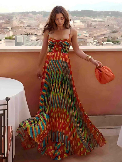 Aria | Vestido Maxi Estampado Abstrato Sin Mangas con Corte A-Line